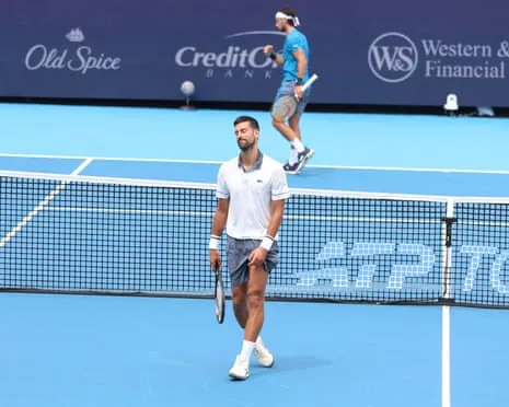 Novak Djokovic reacts during his defeat by Thiago Tirante at the Cincinnati Open.