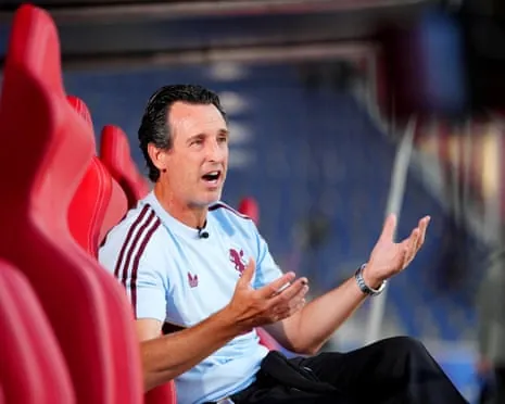 Unai Emery speaks to the media at Stadion Salzburg.